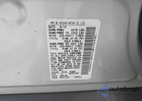 2016 Nissan Rogue S из США, поврежденный, VIN JN8AT2MVXGW139660